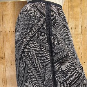 Adrianna Papell Navy Ikat Print Maxi Skirt